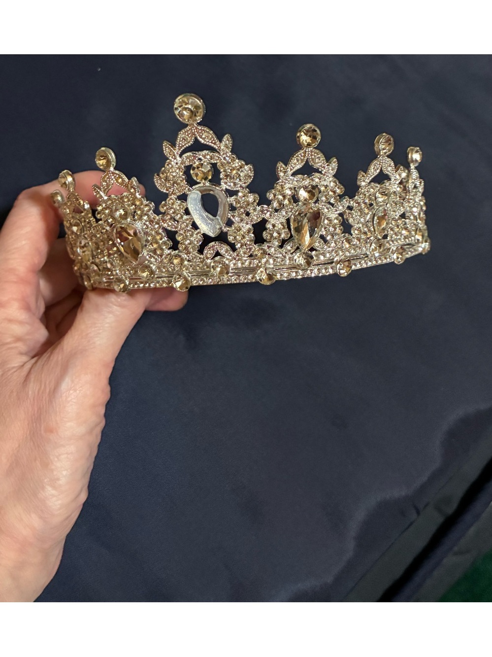 Gold Crystal Decorative Tiara Crown - Women Accessories